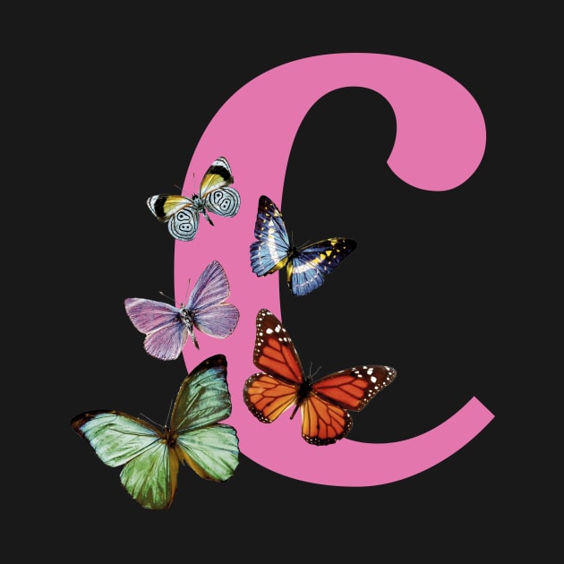 Letter pink C with colorful butterflies by ColorsHappiness