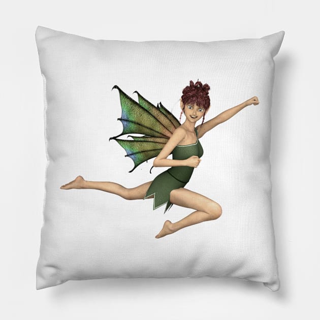 No Limits cute elf fairy faerie flying through air dragon wings Pillow by Fantasyart123