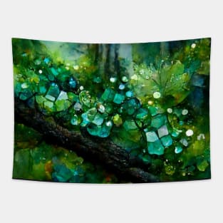 Mystical Magic Forest Emerald Green Tapestry