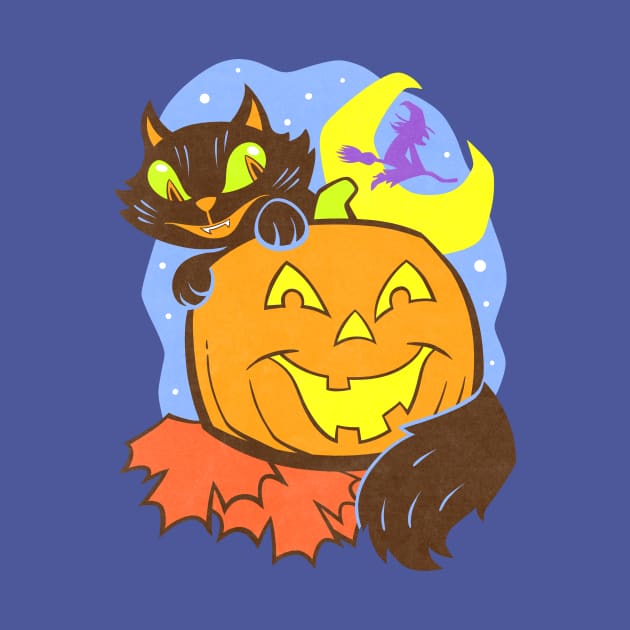 Halloween cat and pumpkin by tommartinart