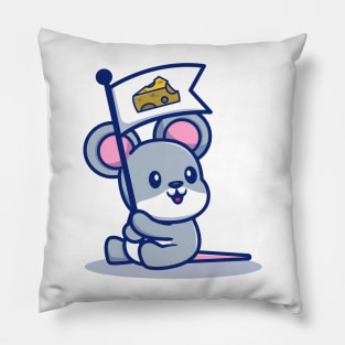 Cute Rat Mouse Hold Cheese Flag Pillow