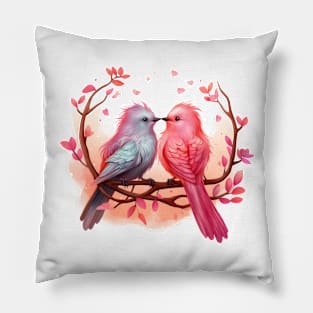 Valentine Kissing Catbird Couple Pillow