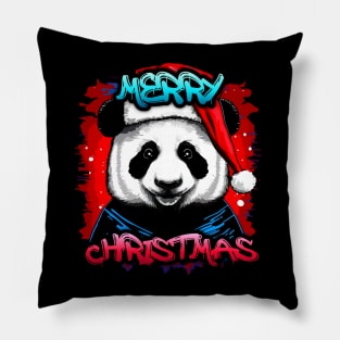 Merry Christmas Panda - Christmas Graphic Graffiti Art - Holiday Gift Pillow