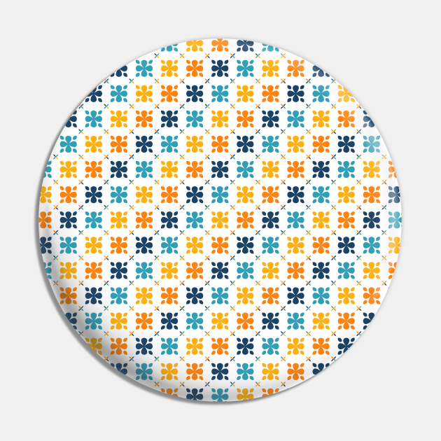 Blue and Orange Flower Pattern Pin by John Uttley