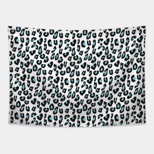 Pastel Aqua Blue Black White Leopard Skin Cheetah Print Tapestry