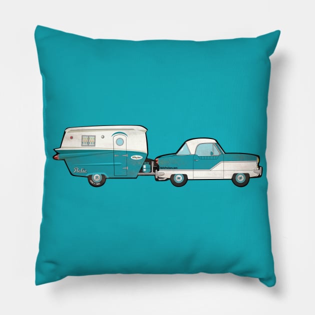 METRO CAR & RELIC TRAILER Pillow by Modern-ArtifactsLLC