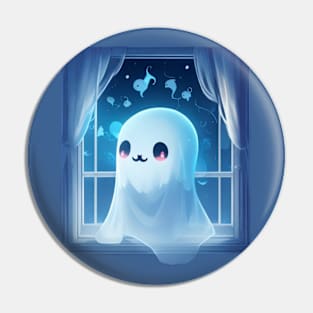 cute little ghost see on a window Pin