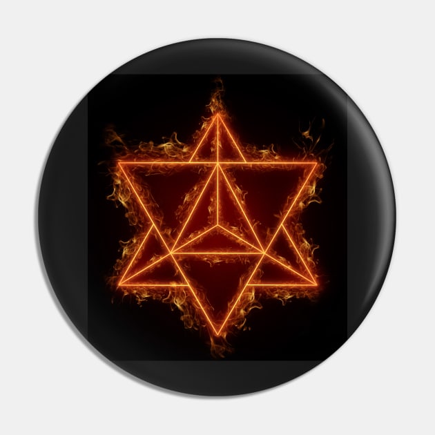 Flaming Merkaba - Sacred Geometry - Fire Art - Manafold Art Pin by Manafold