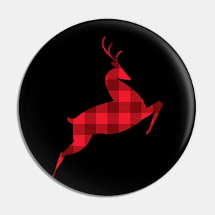 Leaping Deer Red Plaid texture Pin