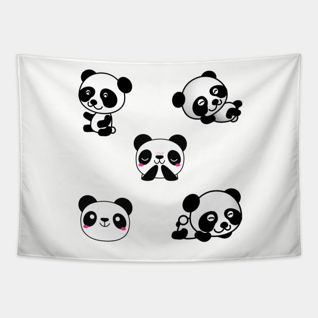 Cute And Playful Panda Sticker Pack Tapestry by AishwaryaMathur
