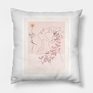 Pretty Girl Line Art Pink Pastel Pillow