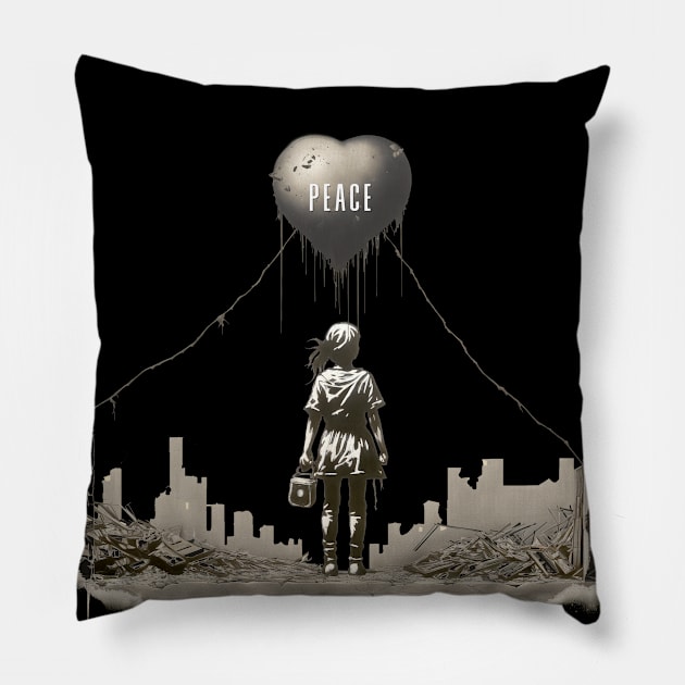 Peace: Stop The War in the Middle East on a Dark Background Pillow by Puff Sumo