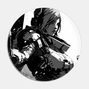 Retro Cyberpunk Girl Monochrome Pin