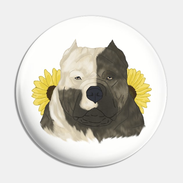 Brindle Pied American Bully with Sunflowers Pin by TrapperWeasel