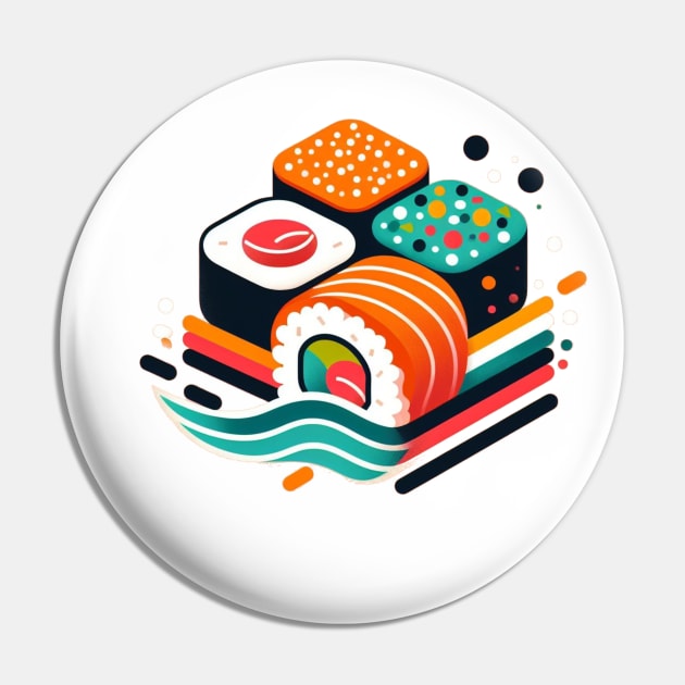 Colorful Abstract Sushi Art - Modern Japanese Cuisine Pin by CP6Design