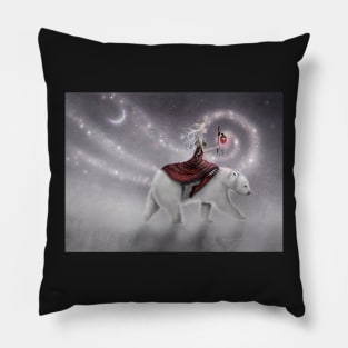 The Journey Maiden and Polar Bear Mystical Fantasy Art by Molly Harrison Pillow