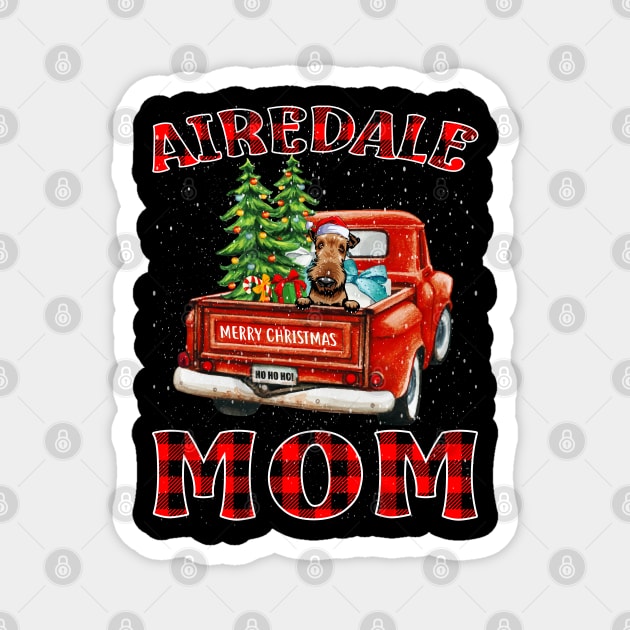 Christmas Airedale Mom Santa Hat Truck Tree Plaid Dog Mom Christmas Magnet by intelus