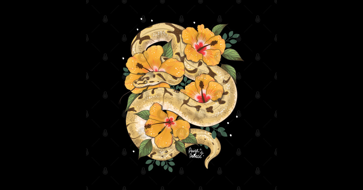 Ball Python and Hibiscus Flowers - Ball Python - Magnet | TeePublic
