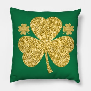 Gold Glitter Irish Lucky Clover Shamrock St Patricks Day Pillow