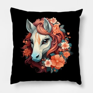 Horse colorful floral Pillow