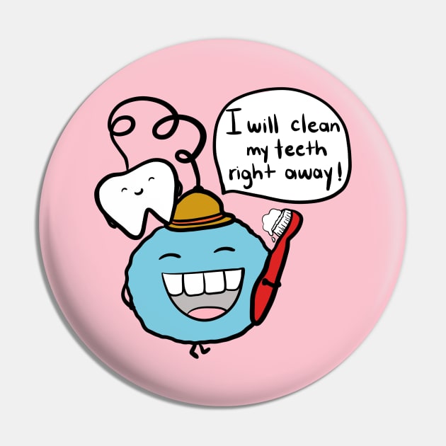 Blue Bubble and Molar (How do I brush my teeth?) Book Character Pin by Happimola