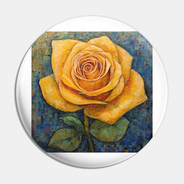 Folk Art Yellow Rose Pin by EpicFoxArt