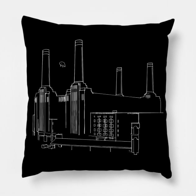 New Pink Floyd Animals Minimalistic White on Black Pillow by Irla