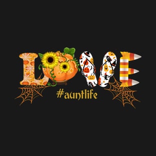 Love grandma life Halloween sunflower Pumpkin T Shirt_#auntlife T-Shirt