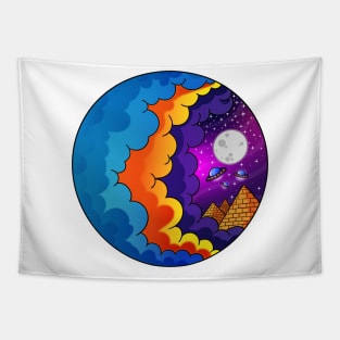 Mystical UFO Sighting - Egypt Cartoon Illustration Tapestry