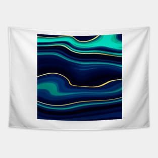 Abstract duotone black and turquoise liquid marble texture Tapestry