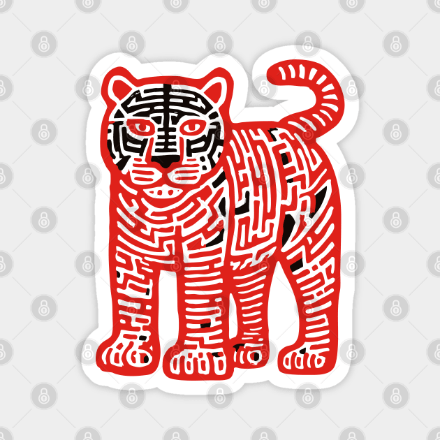 Fierce Red Tiger Maze Art for Cool Kids Magnet by TuncGK