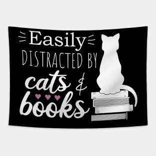 Easily Distracted by Cats and Books Tapestry