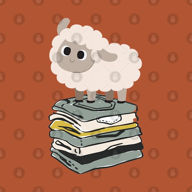 Cute Baby Sheep on top of folded clothes by Shirtmeca