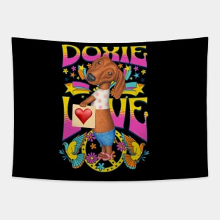 Doxie Love on a Doxie Dog Dachshund love tee Tapestry