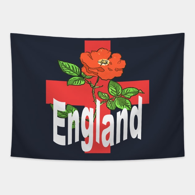 Patriotic St George Cross With Tudor Rose and England Text Tapestry by taiche