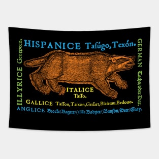 Medieval Badger with Translations from year 1560 With Vintage  Retro 80s and 90s colors Tapestry