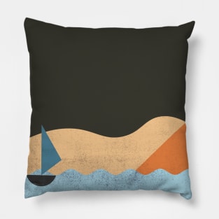 Boho Mountains And Boat on the ocean Pillow