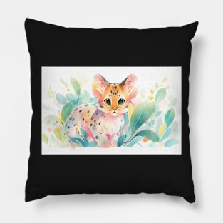 Whimsical Jungle Cat Watercolor Illustration Pillow