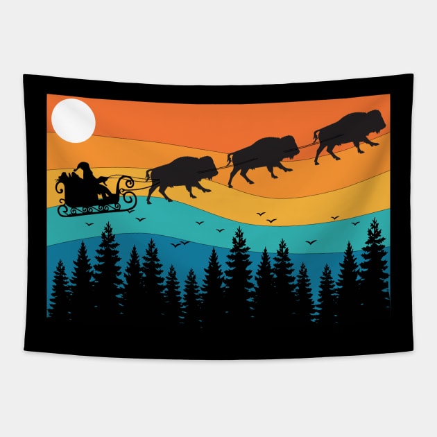 Retro Christmas National Park Bison Buffalo Xmas Christmas Tapestry by mrsmitful01