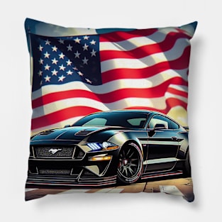 Ford Mustang  and The American Flag by Gas Autos Pillow