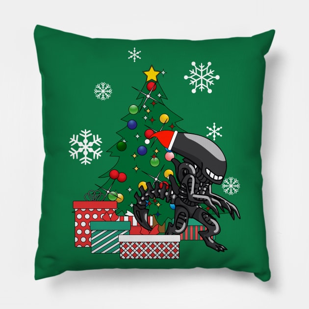 Alien Xenomorph Around The Christmas Tree Pillow by Nova5