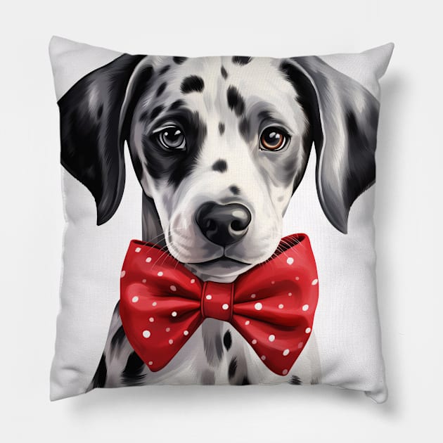 Cute Adorable Dalmatian Puppy Dog Wearing a Red Bow Tie Pillow by designs4days