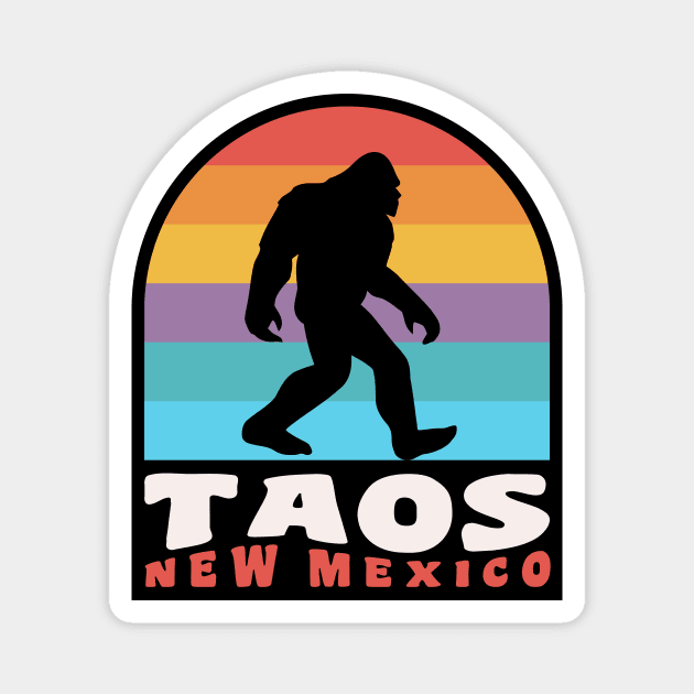 Taos New Mexico Bigfoot Sasquatch Retro Sunset Magnet by PodDesignShop