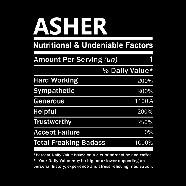 Asher Name T Shirt - Asher Nutritional and Undeniable Name Factors Gift Item Tee by nikitak4um