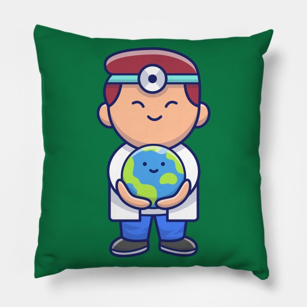 Cute Doctor Save Cute World Cartoon Pillow by Catalyst Labs