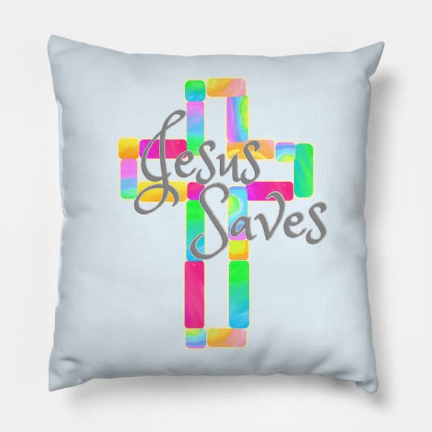 Jesus Saves Cross Pillow by AlondraHanley