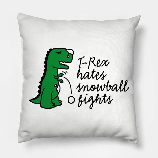 T-Rex hates snowball fights winter sports snow Pillow by LaundryFactory
