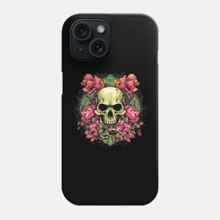 Evil Skull with Roses and Green Leaves Phone Case