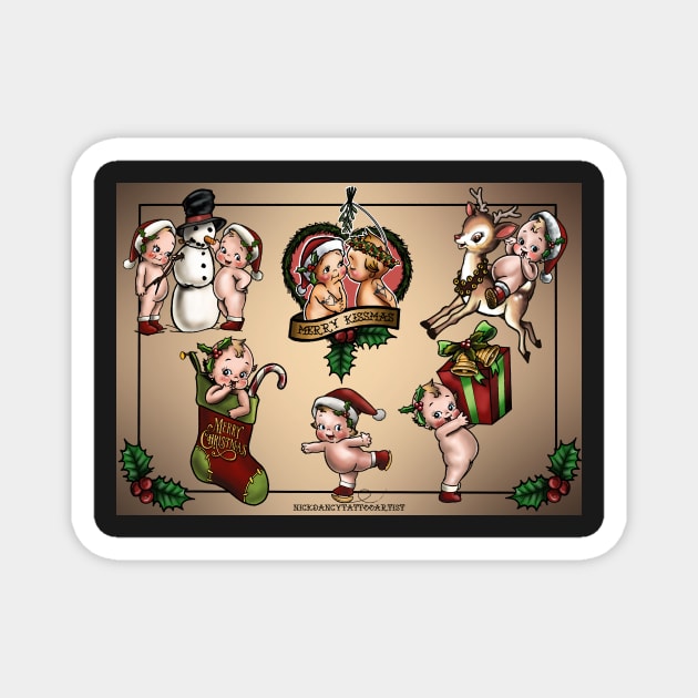 Cute baby christmas tattoo flash Magnet by Nickdancytattoo