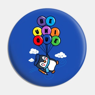 Be Unique Cute Kawaii Penguin Flying With Balloons Pin